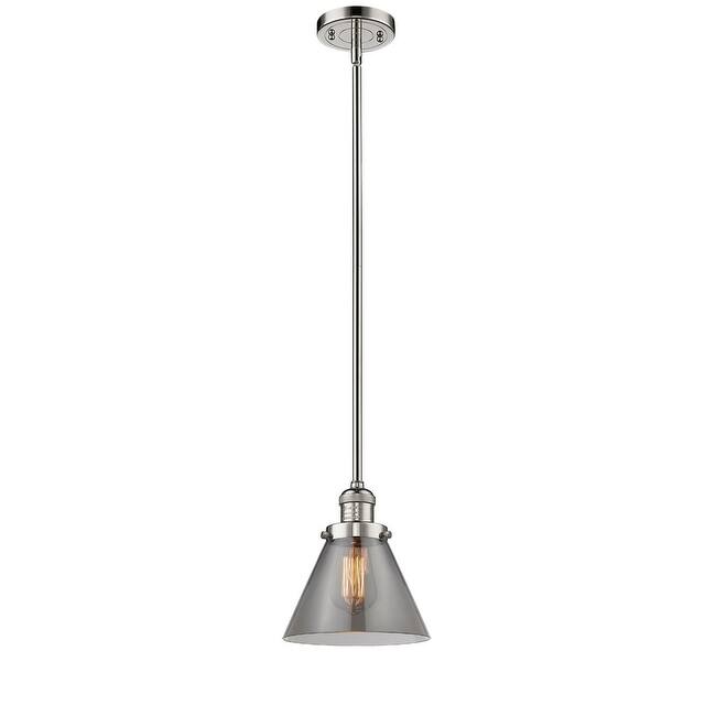 Innovations Lighting Large Cone Single Light 8" Wide Mini Pendant with - Polished Nickel / Smoked