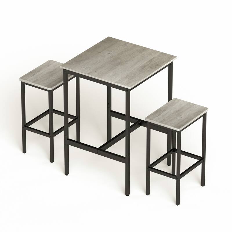 3-Piece Bar Table Set, Industrial Style Square Wood Bar Table with 2 Backless Bar Chairs - 23.6"Lx23.6"Wx35.4"H