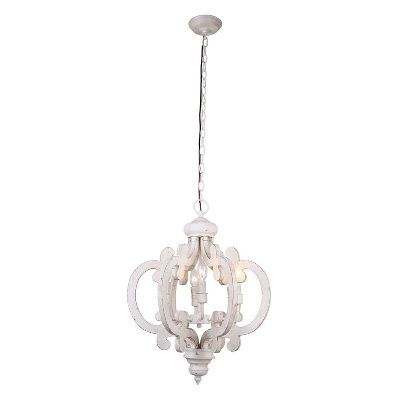Farmhouse Antique White 6-light Wooden Chandelier - 19.7-in W x 26.8-in H