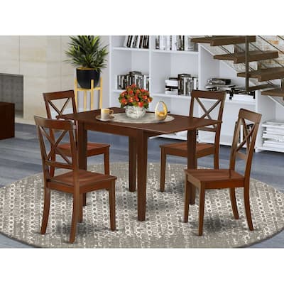 HomeStock 5-Pc Mahogany Finish Solid Wood Top - Dining Room Set - Seats 4
