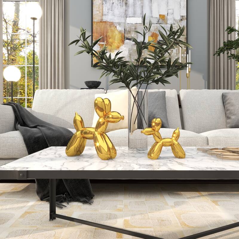 Gold Porcelain Ceramic Balloon Dog Sculpture (Set of 2) - Gold, Silver, White, Black, Multi Colored