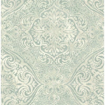 Seabrook Designs Palladium Damask Unpasted Wallpaper