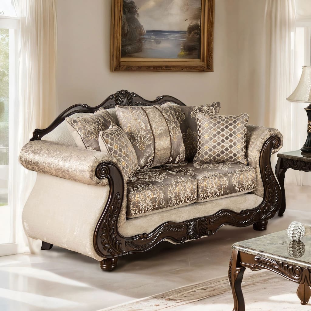 Furniture of America Brivn USA Made Traditional 2-Seater Light Brown and Dark Cherry Loveseat