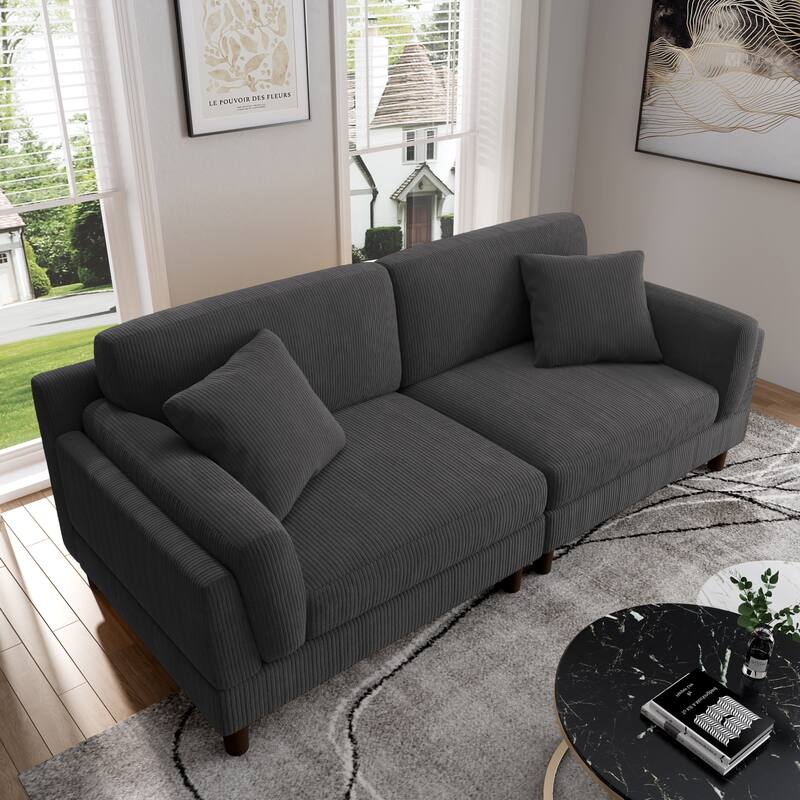 Modern 90" inch Sofa Comfy Corduroy Deep Seats Sofa