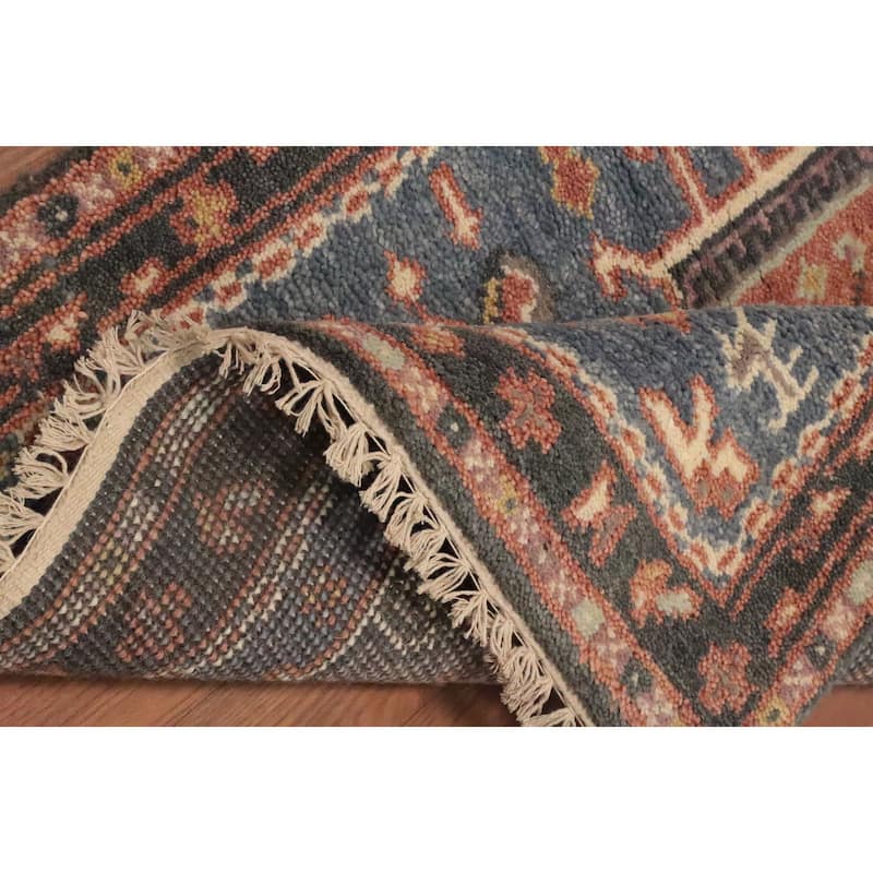 Hand Knotted Oriental 100% Wool Carpet Traditional Geometric Navy Blue & Blues Kazak Area Rug - 10' 1'' X 2' 6''