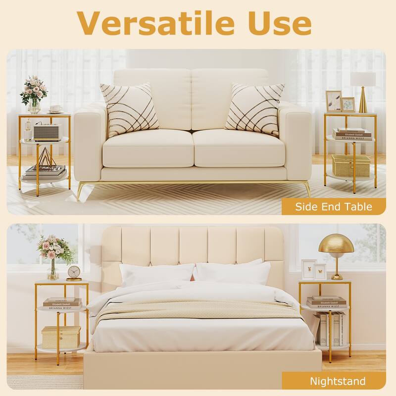 Gymax 3-Tier Side Table Round End Table w/Storage Shelves Metal Frame