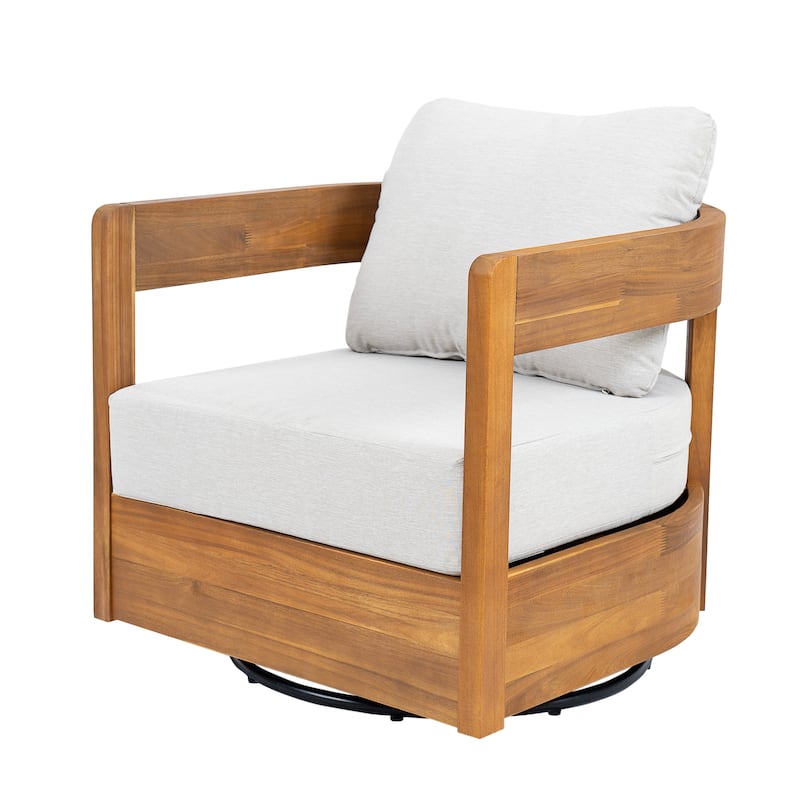 Christopher Knight Home - Telluride Modern Outdoor Solid Wood Swivel Club Chair with Cushioned Comfort