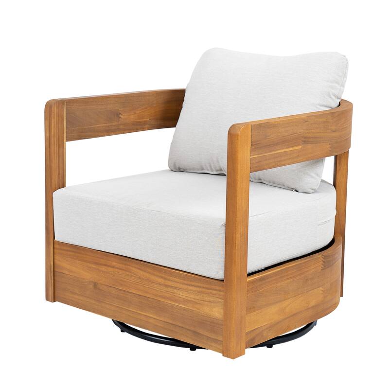 Roomfitters Telluride Outdoor Acacia Wood Swivel Club Chair with Cushions - Single Unit