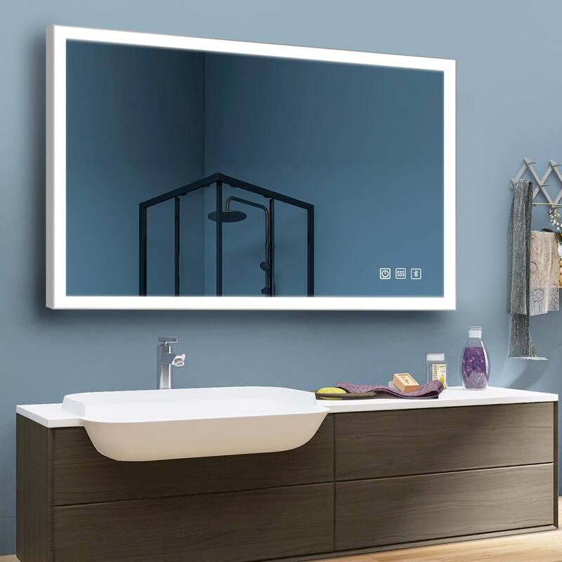 Rectangular Aluminum Framed Multi-functional Wall Mounted LED Bathroom Vanity Mirror
