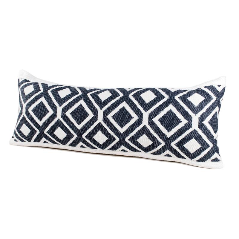 HomeRoots 14" X 36" Deep Navy And White 100% Cotton Geometric Zippered Pillow