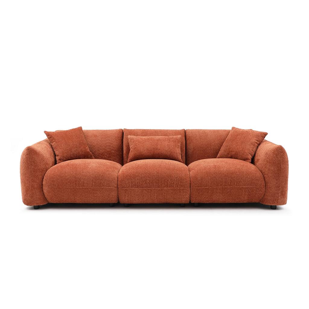 Orange Boucle Upholstered 3-seater Sofa with Pillows