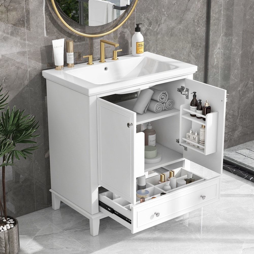GDFStudio - Emerson 30-Inch Freestanding Bathroom Vanity with Ceramic Sink, Multi-functional Cabinet and Drawer