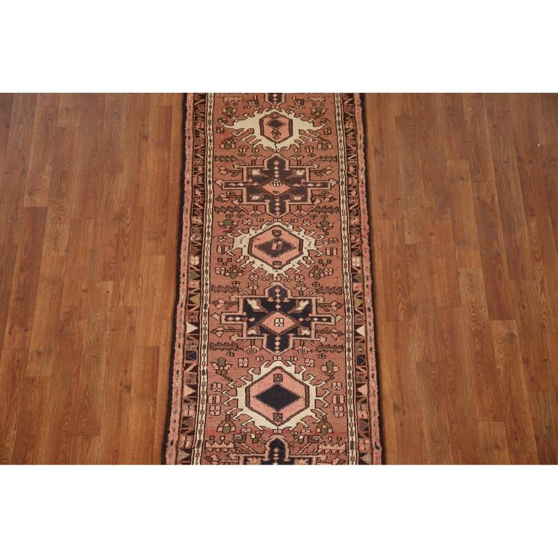 Pink Gharajeh Persian Vintage Runner Rug Handmade Wool Carpet - 2'3"x 6'7"