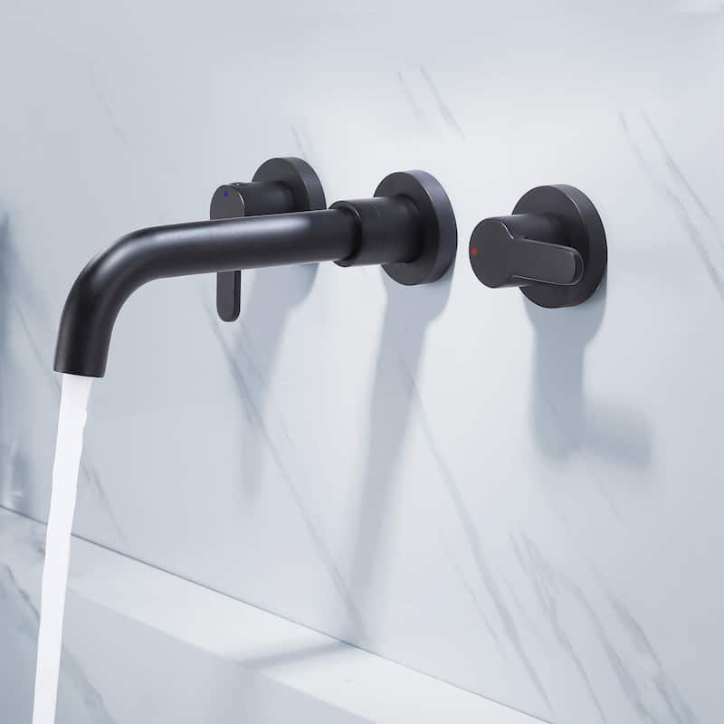 Wall Black Bathroom Sink Faucet Widespread with Double Handle