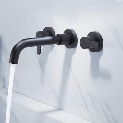 Wall Black Bathroom Sink Faucet Widespread with Double Handle