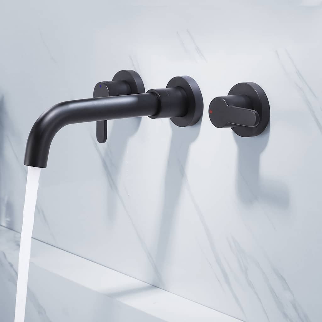 Wall Black Bathroom Sink Faucet Widespread with Double Handle