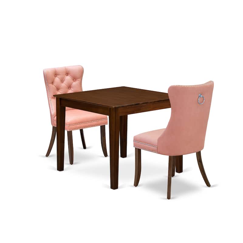 East West Furniture Dining Room Set Includes a Square Solid Wood Table and Parson Chairs, Antique Walnut (Pieces Options)
