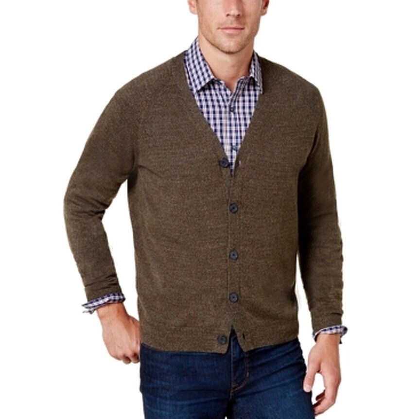 olive green mens cardigan