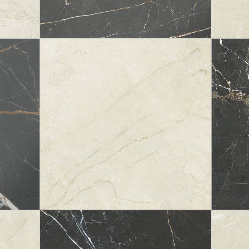 Merola Tile Reve Checker Beige with Noir 23-1/2" x 23-1/2" Porcelain Floor and Wall Tile