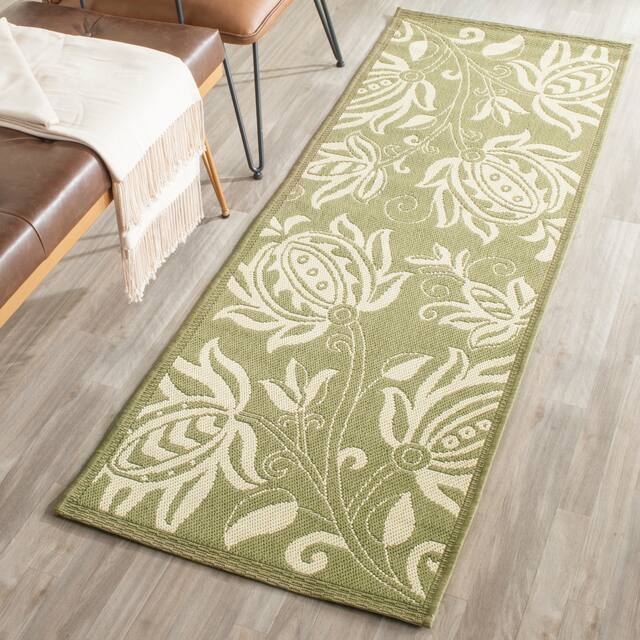 SAFAVIEH Courtyard Leatrice Indoor/ Outdoor Patio Backyard Rug - 2'3" x 6'7" Runner - Olive/Natural