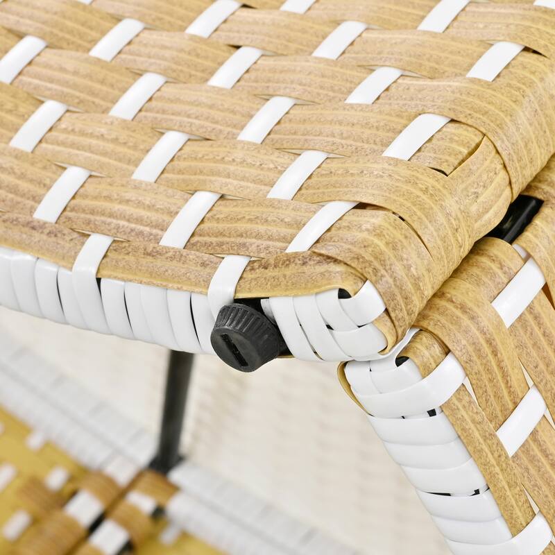 Round Outdoor Sectional Sofa Set Rattan Daybed Two-Tone Weave Sunbed with Retractable Canopy, Separate Seating