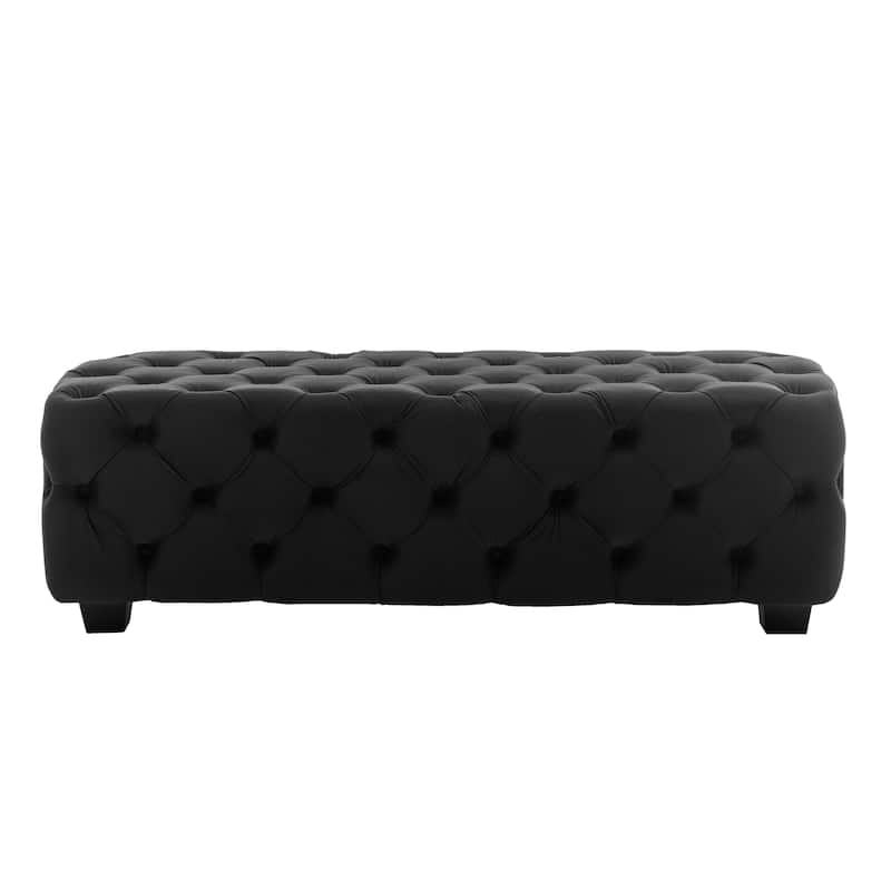 Porthos Home Kyle Velvet Ottoman Bench with Rubberwood Legs