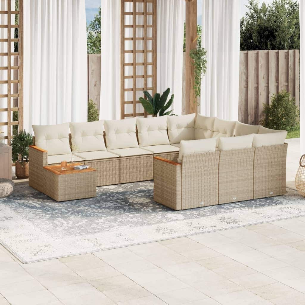 vidaXL Patio Sofa Set with Cushions Outdoor Furniture 11 Piece Poly Rattan
