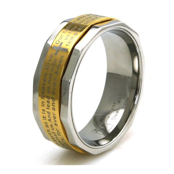 Two Tone Stainless Steel Lord's Prayer Spinner Ring