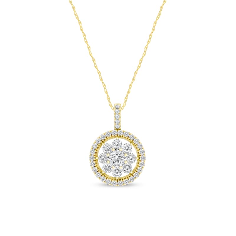 3/8ct TDW Diamond Cluster Halo Pendant Necklace in 10k Yellow Gold for Women