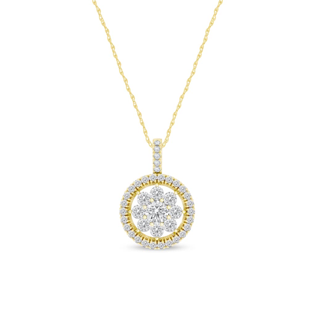3/8ct TDW Diamond Cluster Halo Pendant Necklace in 10k Yellow Gold for Women