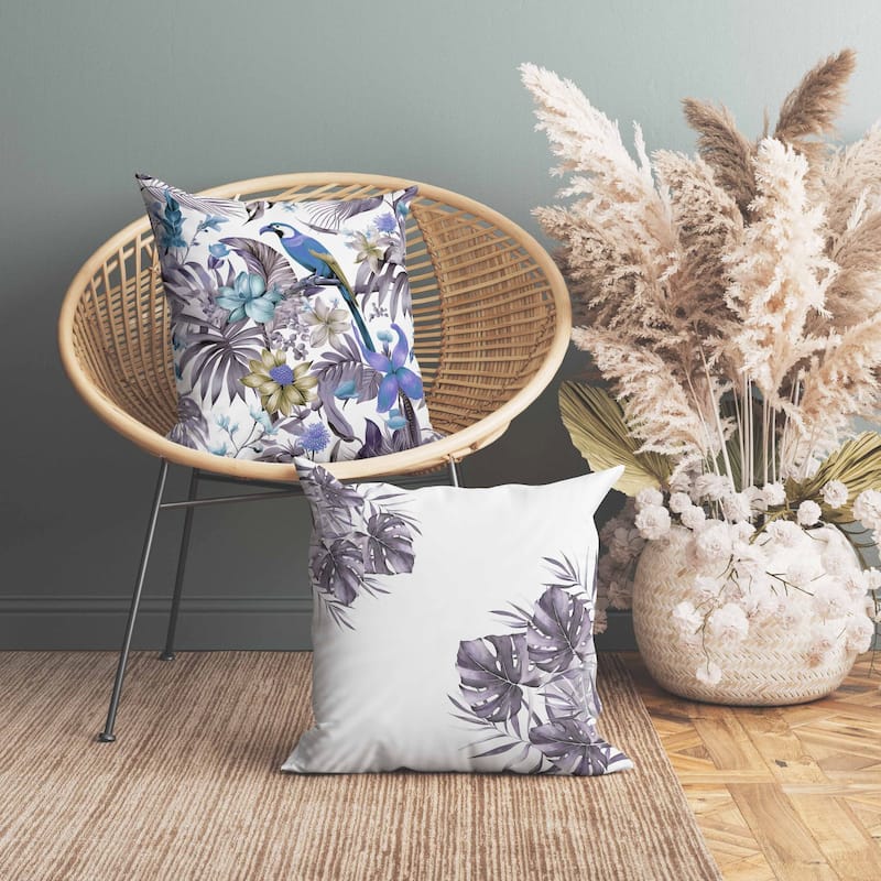 Leafy Lyricist Indoor/Outdoor Reversible Throw Pillow White and Blue