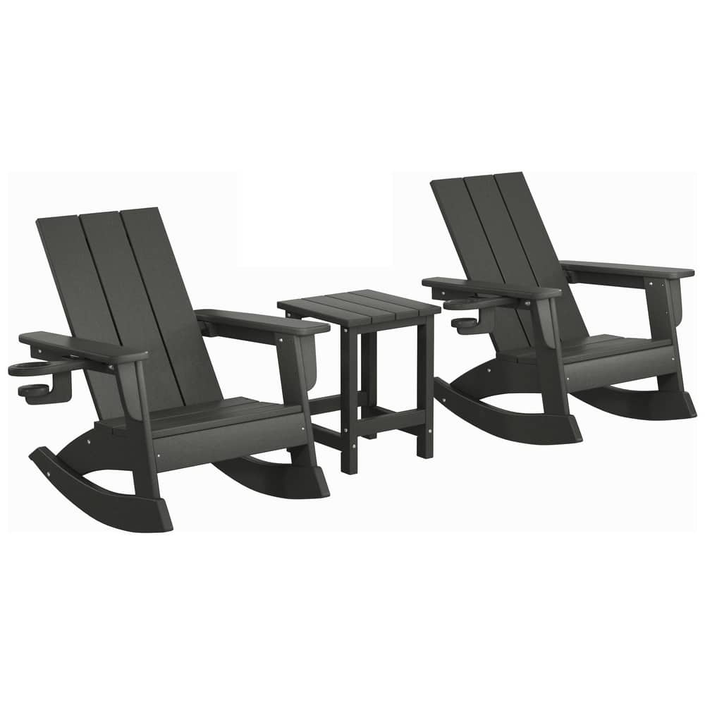 Shoreside Kids Outdoor Poly Adirondack Rocking Chair with Side Table 3-Piece Set