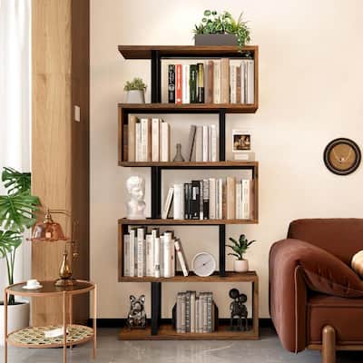 Moasis 5 Tiers S-Shaped Bookshelf Storage Display Bookcase Decor Z-Shelf