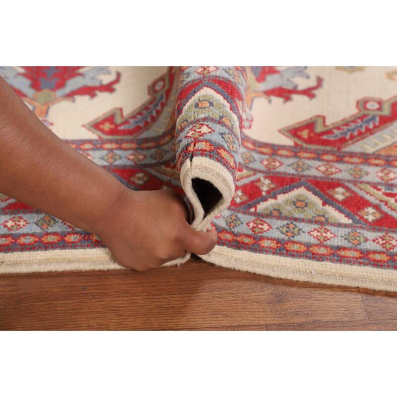 Ivory Kazak Oriental Area Rug Hand-Knotted Traditional Wool Carpet - 4'11" x 6'6"