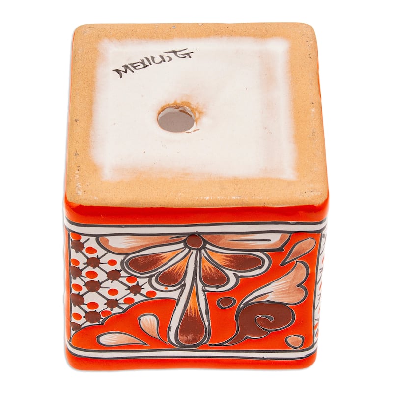 Novica Handmade Hacienda Scenes In Vermilion Ceramic Flower Pot
