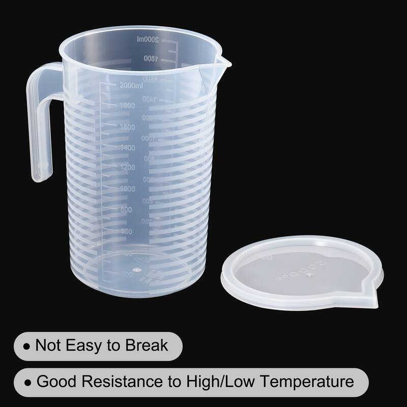 Graduated Beaker, 2000ml PP Plastic Cup Double Sided Graduations - Transparent