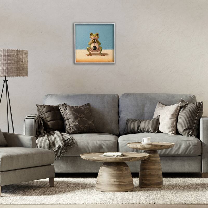 Stupell Frog Lifting Weights Framed Giclee Art Design By Lucia Heffernan