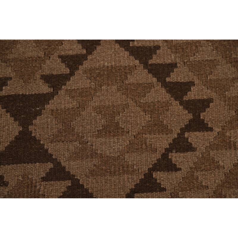 Hand Woven Oriental 100% Wool Carpet Southwestern Geometric Brown Kilim Area Rug - 9' 7'' X 6' 8''