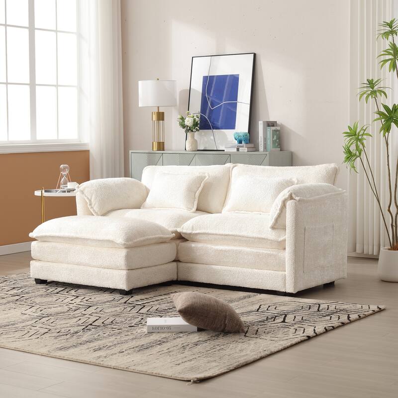 L-shape Sectional with Chaise, Loveseat Recliner Sofa with Side Pocket - Beige
