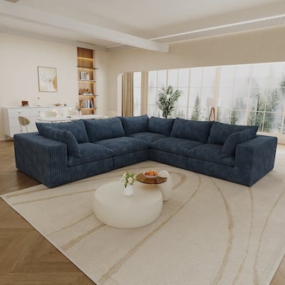 118.2" Corduroy Fabric Cloud Sofa, Blue, Deep Seat, Double-layer, Removable Cushion, DIY Combination