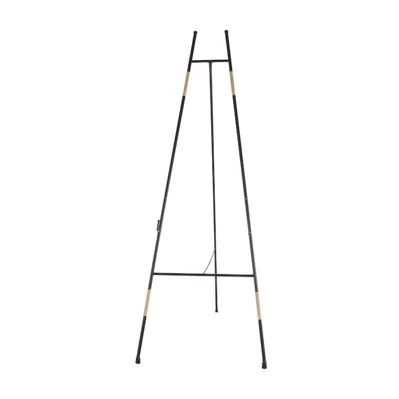 Metal Slim Foldable 2 Tier Display Easel with Wrapped Rattan Accents - Black - Roche River Decor