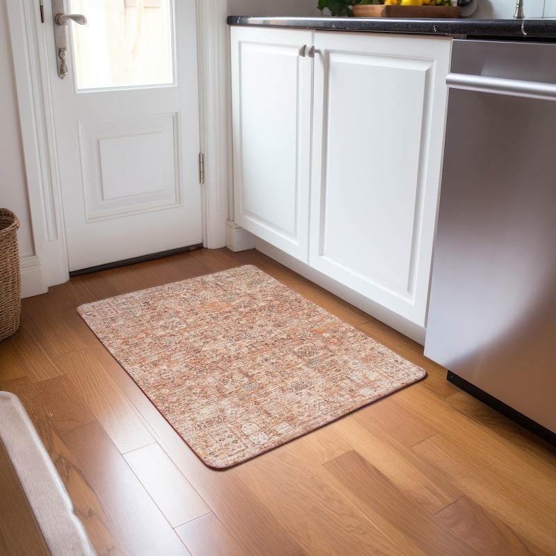 Machine Washable Indoor/ Outdoor Chantille Traditional Vintage Rug - Salmon - 1'8" x 2'6"