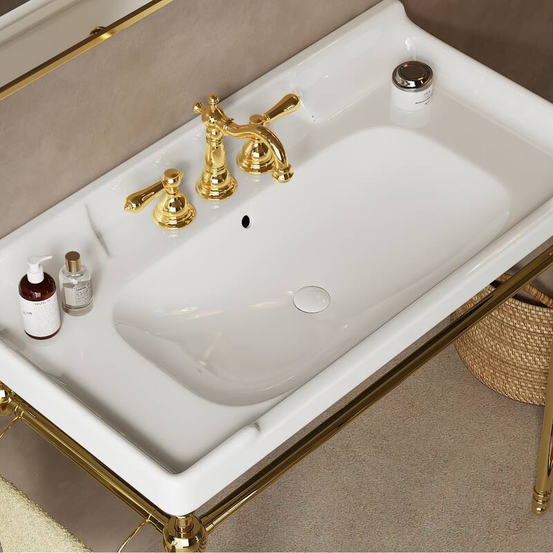 Wall-Mounted Bathroom Vanity with Ceramic Basin and Metal Legs
