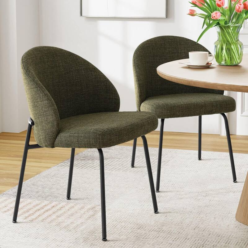 Modern Fabric Dining Chairs with Curved Back(Set of 2) - Olive