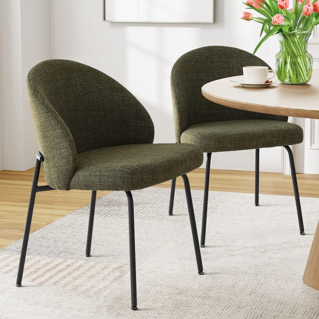 Modern Fabric Dining Chairs with Curved Back(Set of 2)