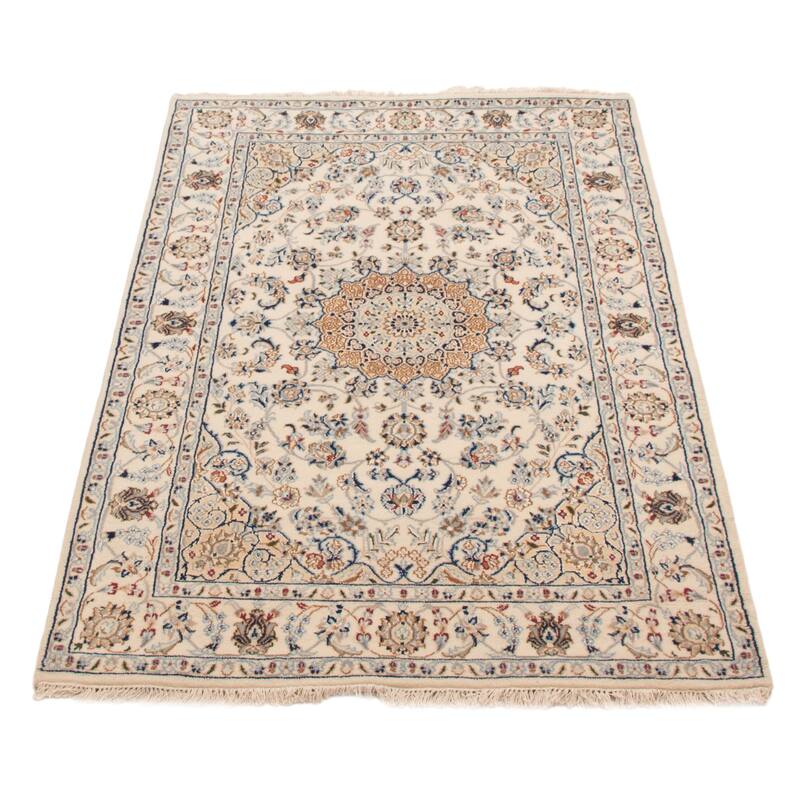 ECARPETGALLERY Hand-knotted Nain Cream Silk, Wool Rug - 4'0 x 6'2