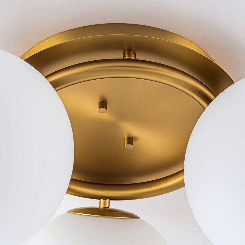 Modern 3-Light Flush Mount Ceiling Light with Opal Glass Globe Shades - Brass