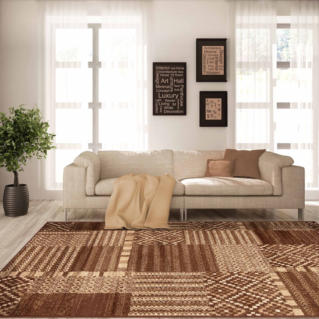 Superior Modern Block Patchwork Power-Loomed Indoor Area Rug