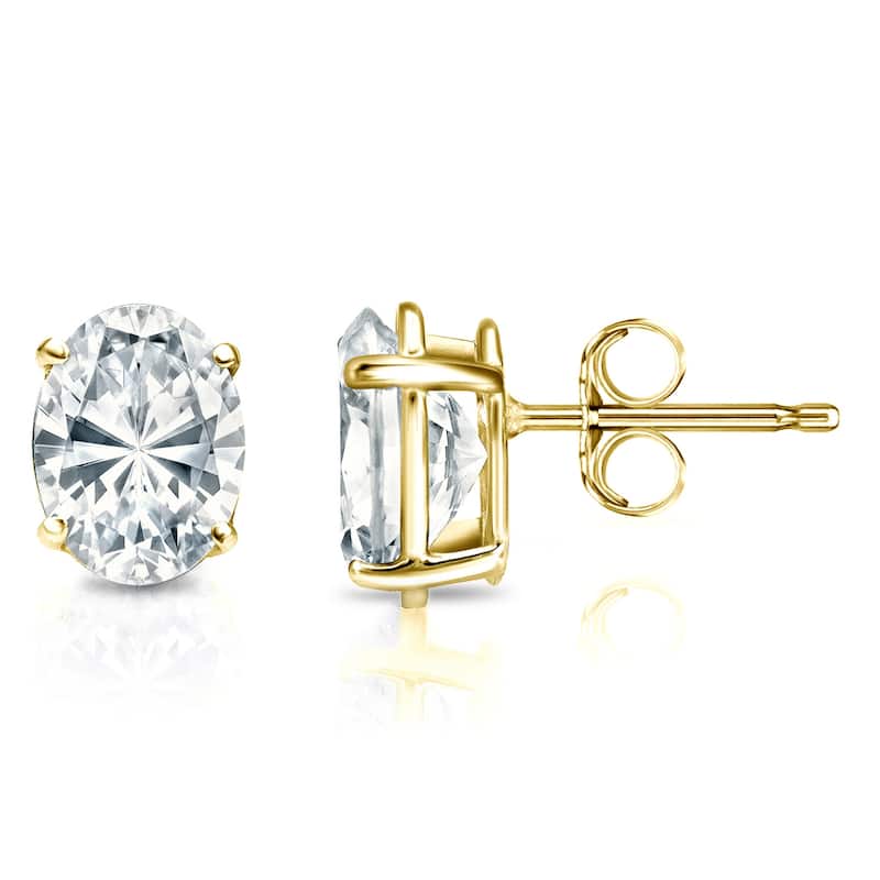 Auriya Natural Oval 4-Prong Diamond Stud Earrings 1.00 to 3.00 ct. tw. Push-Back (F-G VS) - 3.00ct. tw. - Gold - Yellow