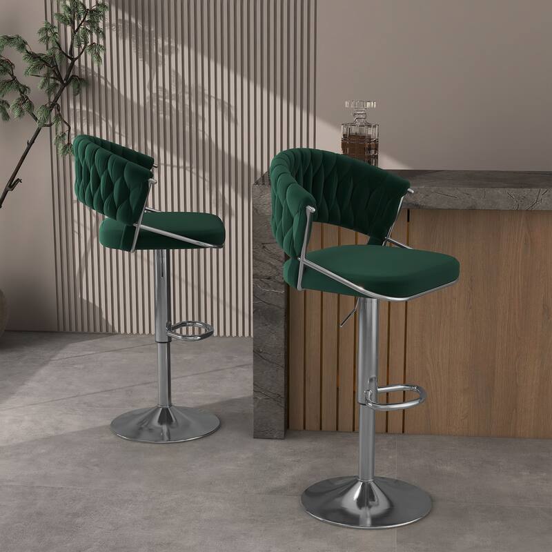 Modern Velvet Counter Bar Stools with Backs(Set of 2)